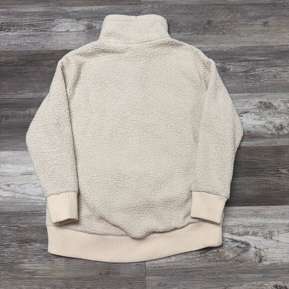 Athleta Talus Cream Womens S‎ Half Zip Pullover Sporty Sherpa Fleece Sweatshirt - Picture 2 of 8